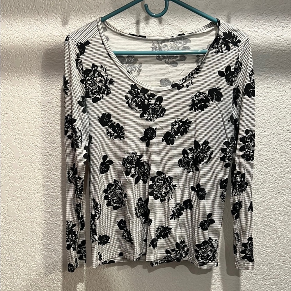 LOFT Black and White Long Sleeve Tee